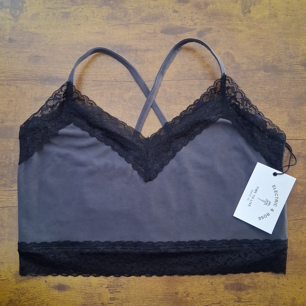 🆕️ Electric & Rose Grey Bralette with Black Lace Trim Womens XL - Picture 3 of 13